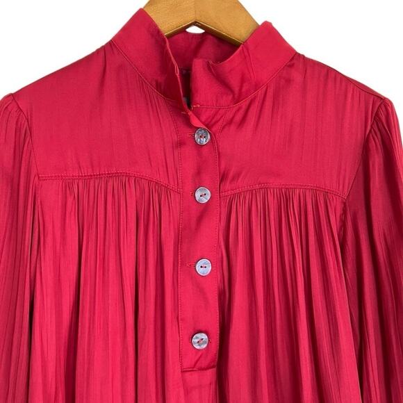 Anthropologie Relaxed Shimmer Blouse Red Satin Henley Button Front Popver Top XS - Picture 5 of 16